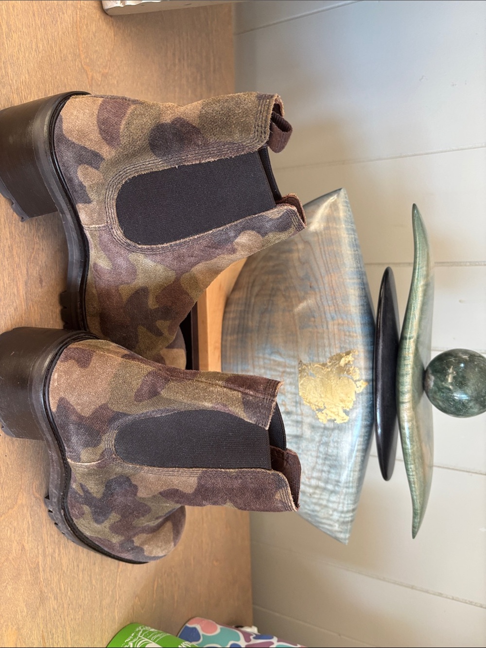 Pedro Garcia Camouflage Suede Chelsea Booties in Brown and Green